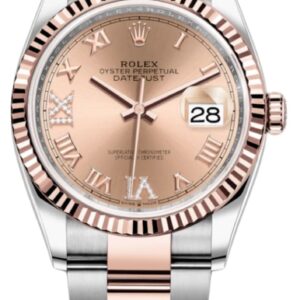 Rolex Datejust 36 Steel & Everose Gold Rose Diamond Pave Roman Dial Women's Watch M126231-0028