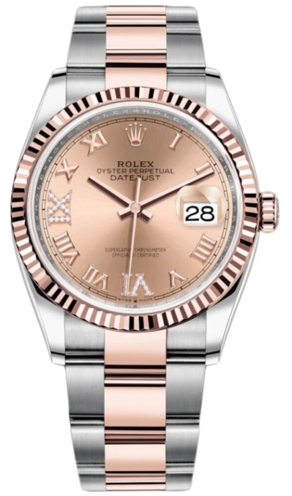 Rolex Datejust 36 Steel & Everose Gold Rose Diamond Pave Roman Dial Women's Watch M126231-0028