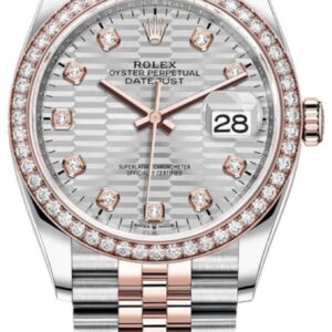 Rolex Datejust 36 Steel & Everose Gold Silver Fluted-Motif Diamond Dial Diamond Bezel Women's Watch M126281RBR-0027