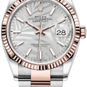 Rolex Datejust 36 Steel & Everose Gold Silver Palm-Motif Dial Women's Watch M126231-0032