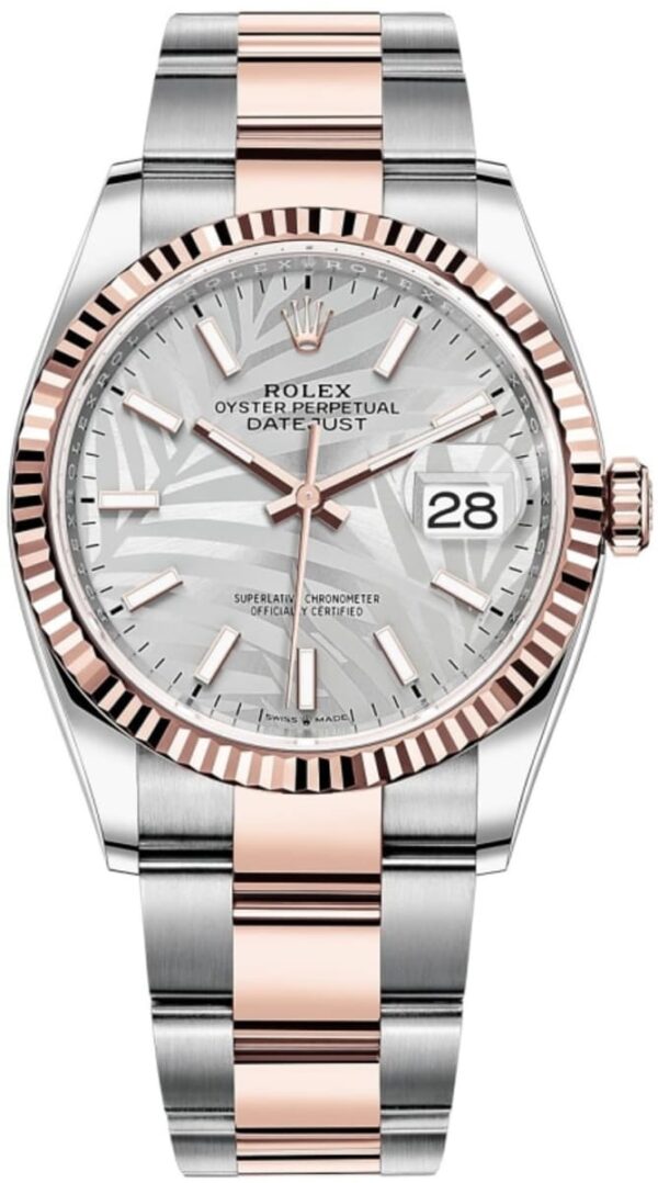 Rolex Datejust 36 Steel & Everose Gold Silver Palm-Motif Dial Women's Watch M126231-0032