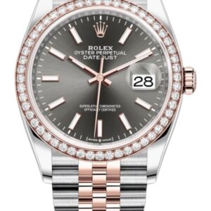 Rolex Datejust 36 Steel & Everose Gold Slate Dial Diamond Bezel Women's Watch M126281RBR-0001