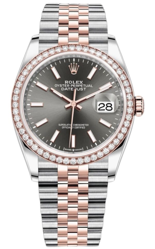 Rolex Datejust 36 Steel & Everose Gold Slate Dial Diamond Bezel Women's Watch M126281RBR-0001