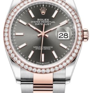 Rolex Datejust 36 Steel & Everose Gold Slate Dial Diamond Bezel Women's Watch M126281RBR-0002