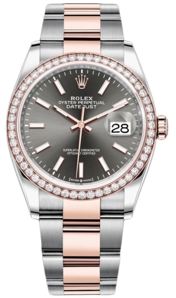 Rolex Datejust 36 Steel & Everose Gold Slate Dial Diamond Bezel Women's Watch M126281RBR-0002
