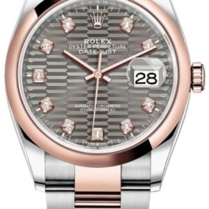 Rolex Datejust 36 Steel & Everose Gold Slate Fluted-Motif Diamond Dial Women's Watch M126201-0042