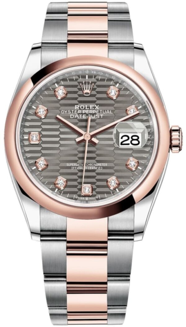 Rolex Datejust 36 Steel & Everose Gold Slate Fluted-Motif Diamond Dial Women's Watch M126201-0042