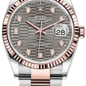 Rolex Datejust 36 Steel & Everose Gold Slate Fluted-Motif Diamond Dial Women's Watch M126231-0042