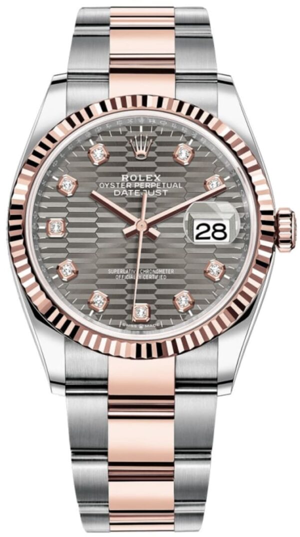 Rolex Datejust 36 Steel & Everose Gold Slate Fluted-Motif Diamond Dial Women's Watch M126231-0042