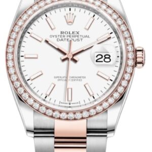 Rolex Datejust 36 Steel & Everose Gold White Dial Diamond Bezel Women's Watch M126281RBR-0006