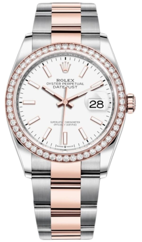 Rolex Datejust 36 Steel & Everose Gold White Dial Diamond Bezel Women's Watch M126281RBR-0006