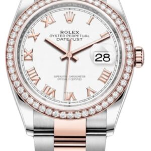 Rolex Datejust 36 Steel & Everose Gold White Roman Dial Diamond Bezel Women's Watch M126281RBR-0004