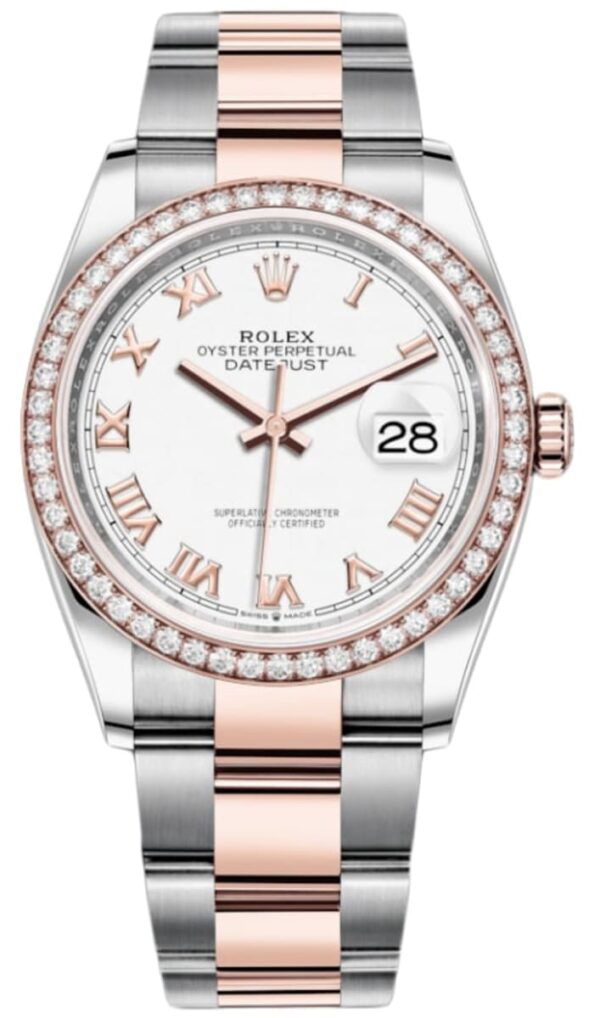 Rolex Datejust 36 Steel & Everose Gold White Roman Dial Diamond Bezel Women's Watch M126281RBR-0004