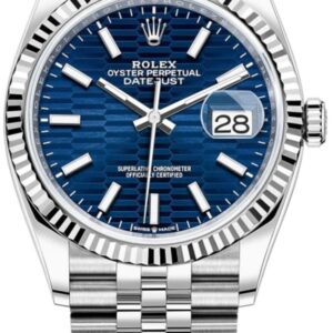 Rolex Datejust 36 Steel & White Gold Blue Fluted-Motif Dial Women's Watch M126234-0049