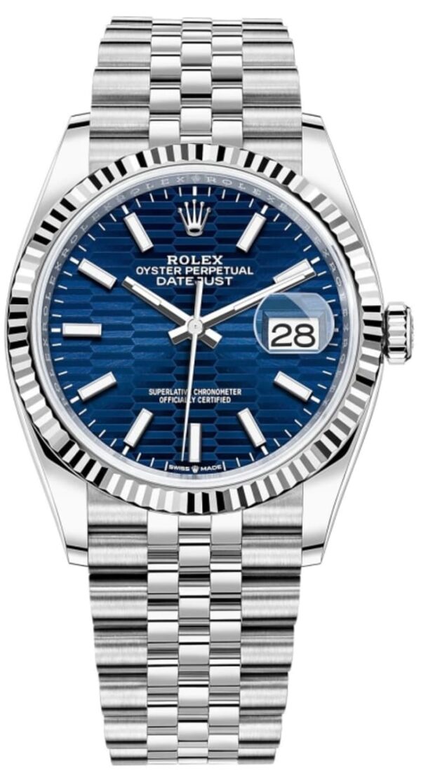 Rolex Datejust 36 Steel & White Gold Blue Fluted-Motif Dial Women's Watch M126234-0049