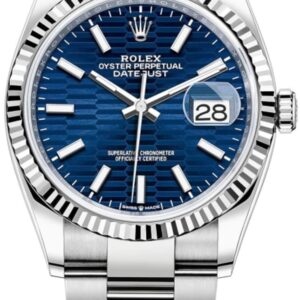 Rolex Datejust 36 Steel & White Gold Blue Fluted-Motif Dial Women's Watch M126234-0050