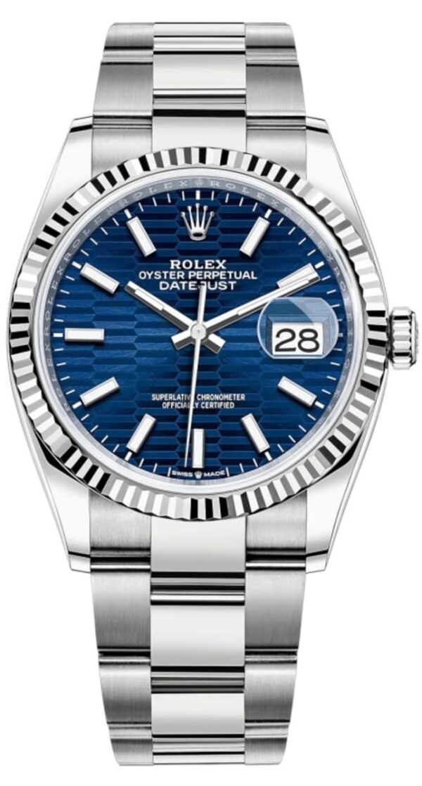 Rolex Datejust 36 Steel & White Gold Blue Fluted-Motif Dial Women's Watch M126234-0050