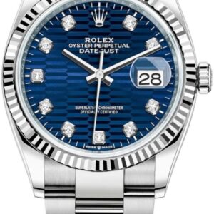 Rolex Datejust 36 Steel & White Gold Blue Fluted-Motif Diamond Dial Women's Watch M126234-0058