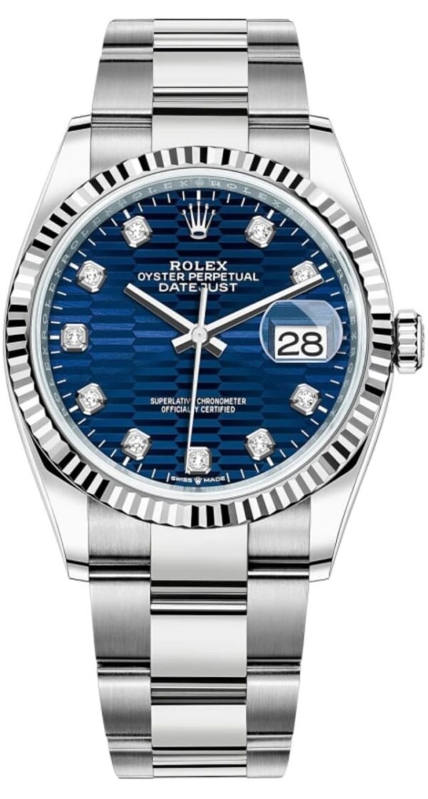 Rolex Datejust 36 Steel & White Gold Blue Fluted-Motif Diamond Dial Women's Watch M126234-0058