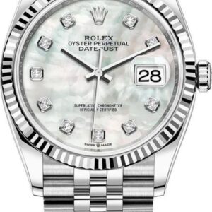 Rolex Datejust 36 Steel & White Gold Mother of Pearl Diamond Dial Women's Watch M126234-0019