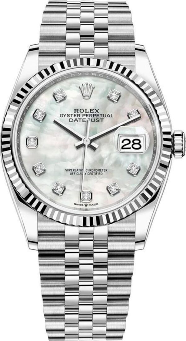 Rolex Datejust 36 Steel & White Gold Mother of Pearl Diamond Dial Women's Watch M126234-0019