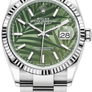 Rolex Datejust 36 Steel & White Gold Olive Green Palm-Motif Dial Women's Watch M126234-0048