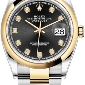 Rolex Datejust 36 Steel & Yellow Gold Black Diamond Dial Women's Watch M126203-0022