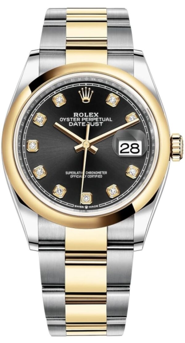 Rolex Datejust 36 Steel & Yellow Gold Black Diamond Dial Women's Watch M126203-0022