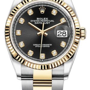 Rolex Datejust 36 Steel & Yellow Gold Black Diamond Dial Women's Watch M126233-0022