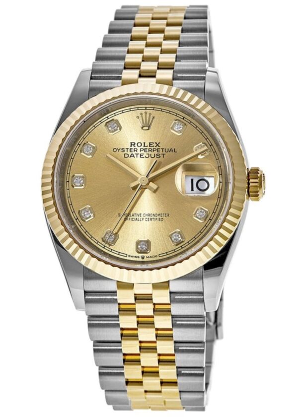 Rolex Datejust 36 Steel & Yellow Gold Champagne Diamond Dial Women's Watch M126233-0017