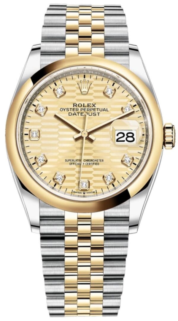 Rolex Datejust 36 Steel & Yellow Gold Golden Fluted-Motif Diamond Dial Women's Watch M126203-0045