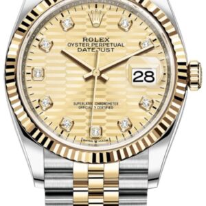 Rolex Datejust 36 Steel & Yellow Gold Golden Fluted-Motif Diamond Dial Women's Watch M126233-0045