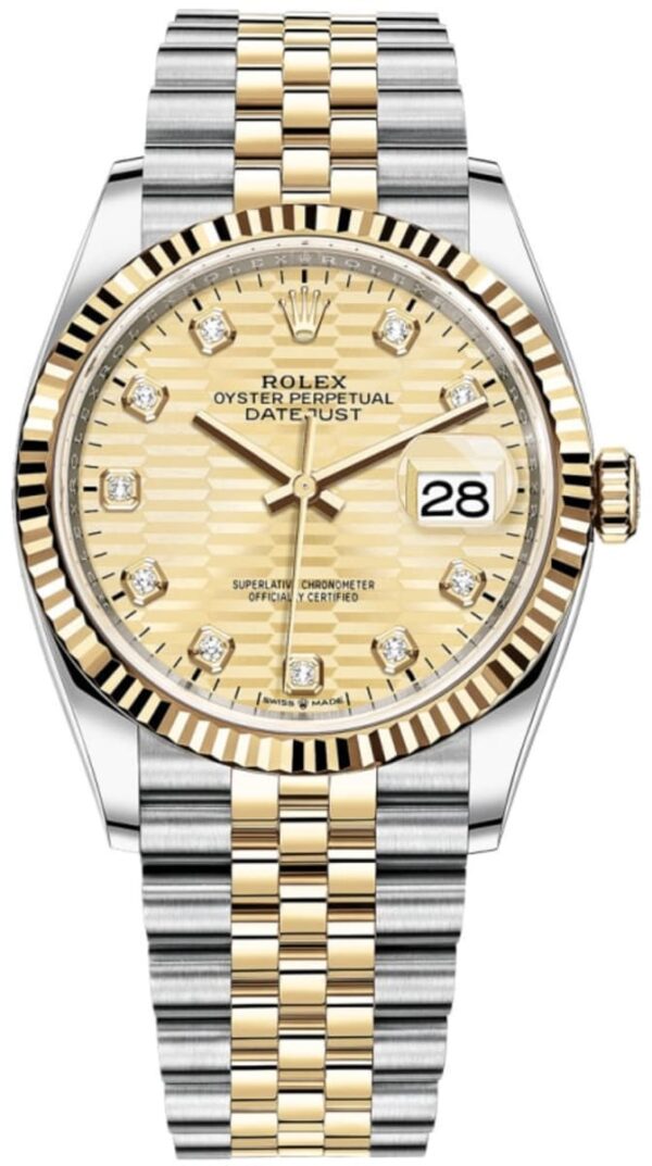 Rolex Datejust 36 Steel & Yellow Gold Golden Fluted-Motif Diamond Dial Women's Watch M126233-0045