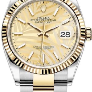 Rolex Datejust 36 Steel & Yellow Gold Golden Palm-Motif Dial Women's Watch M126233-0038