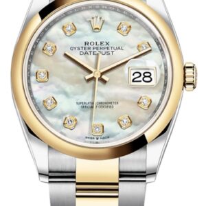 Rolex Datejust 36 Steel & Yellow Gold Mother of Pearl Diamond Dial Women's Watch M126203-0024