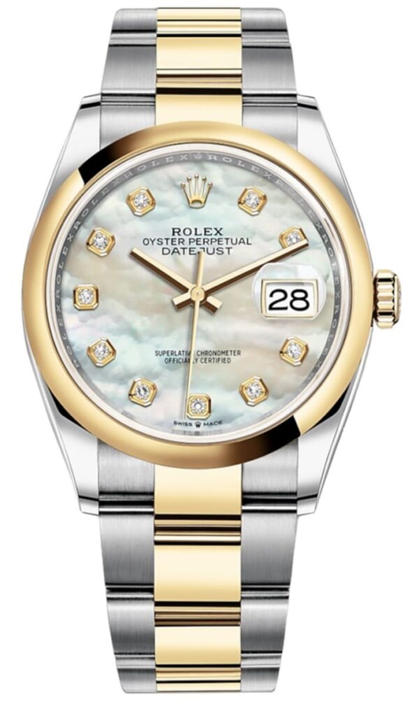 Rolex Datejust 36 Steel & Yellow Gold Mother of Pearl Diamond Dial Women's Watch M126203-0024
