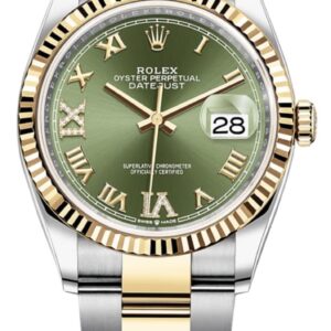 Rolex Datejust 36 Steel & Yellow Gold Olive Green Diamond Dial Women's Watch M126233-0026
