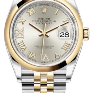 Rolex Datejust 36 Steel & Yellow Gold Silver Pave Roman Dial Men's Watch M126203-0031