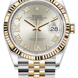 Rolex Datejust 36 Steel & Yellow Gold Silver Pave Roman Dial Women's Watch M126233-0031