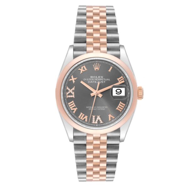 Rolex Datejust 36 Steel Rose Gold Slate Diamond Dial Mens Watch 126201 Box Card - Image 2