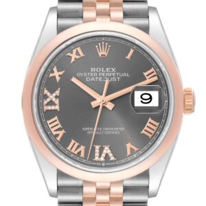 Rolex Datejust 36 Steel Rose Gold Slate Diamond Dial Mens Watch 126201 Box Card