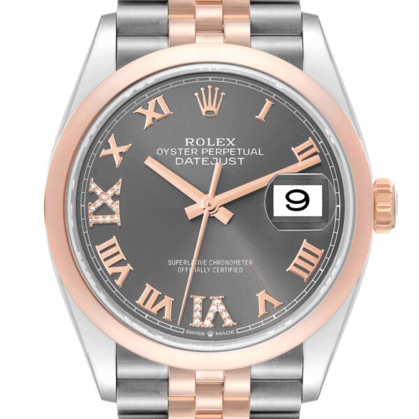 Rolex Datejust 36 Steel Rose Gold Slate Diamond Dial Mens Watch 126201 Box Card