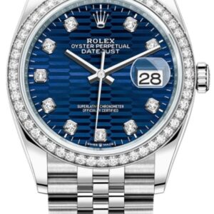 Rolex Datejust 36 White Gold & Diamonds Blue Fluted-Motif Dial Women's Watch M126284RBR-0049