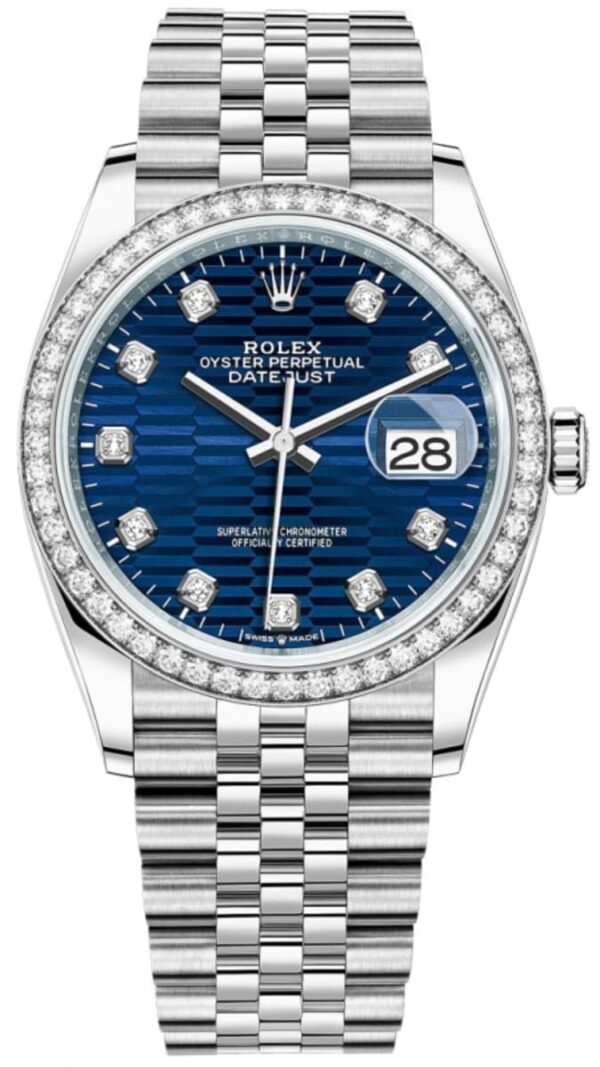 Rolex Datejust 36 White Gold & Diamonds Blue Fluted-Motif Dial Women's Watch M126284RBR-0049