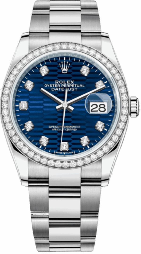 Rolex Datejust 36 White Gold & Diamonds Blue Fluted-Motif Diamond Dial Women's Watch M126284RBR-0050