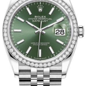 Rolex Datejust 36 White Gold & Diamonds Mint Green Dial Women's Watch M126284RBR-0043