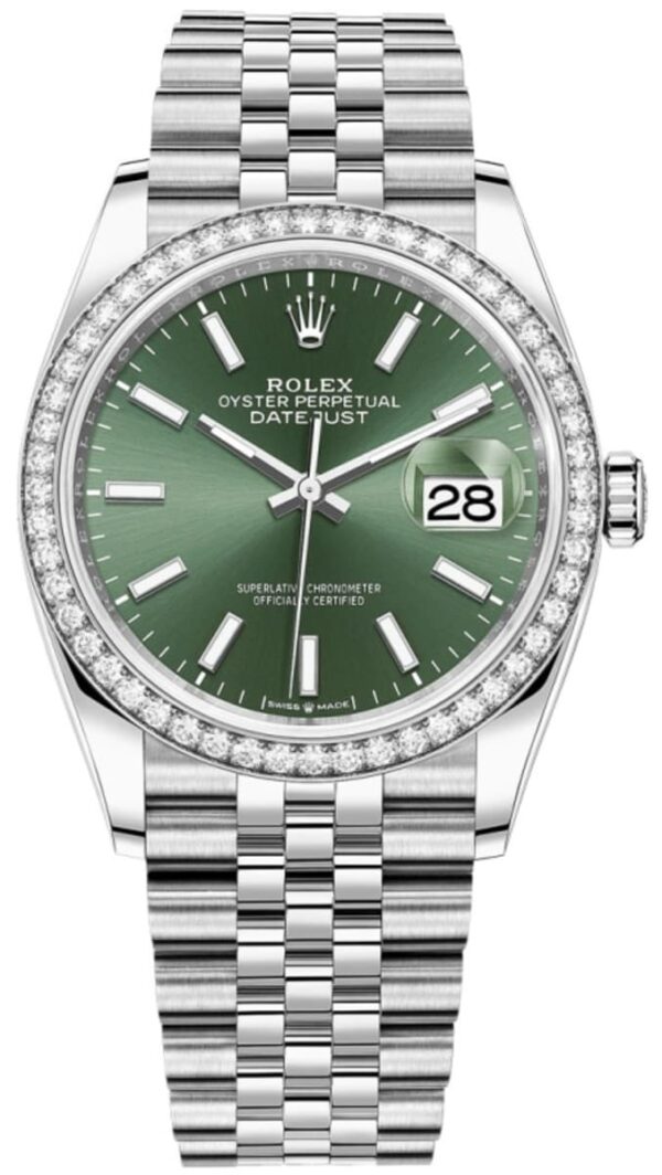 Rolex Datejust 36 White Gold & Diamonds Mint Green Dial Women's Watch M126284RBR-0043