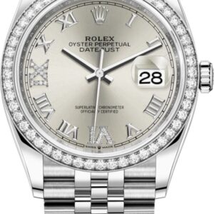 Rolex Datejust 36 White Gold & Diamonds Silver Pave Roman Dial Women's Watch M126284RBR-0021