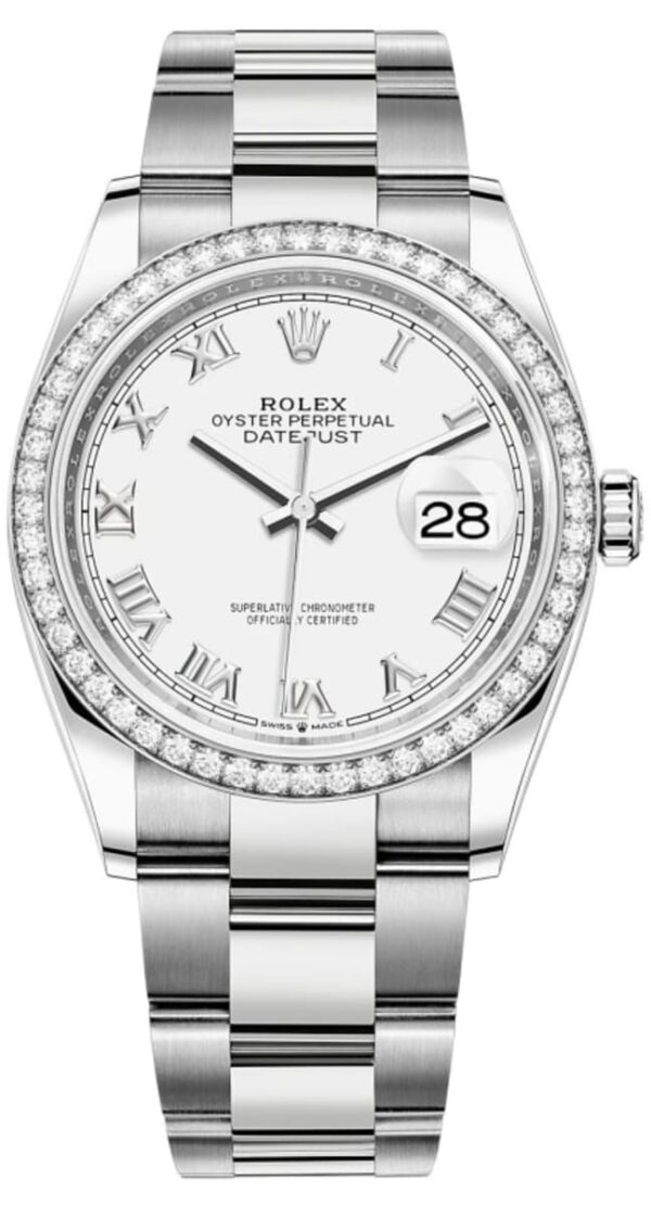 Rolex Datejust 36 White Gold & Diamonds White Roman Dial Women's Watch M126284RBR-0018