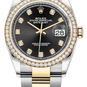 Rolex Datejust 36 Yellow Gold & Diamonds Black Diamond Dial Women's Watch M126283RBR-0008